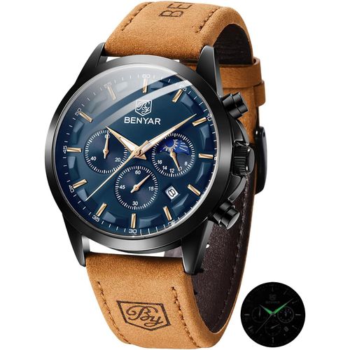 Ytseazn-Benyar Sport Pour Hommes Montres Squelette Militaire Chronographe À Quartz Homme Extérieur Grand Cadran Montre L'armée Mâle Montre Bracelet Marron Sangle Montre
