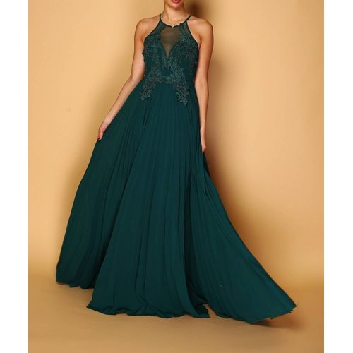 Robe Cérémonie Mariage Vert Sapin Bas Plissé Taille 40