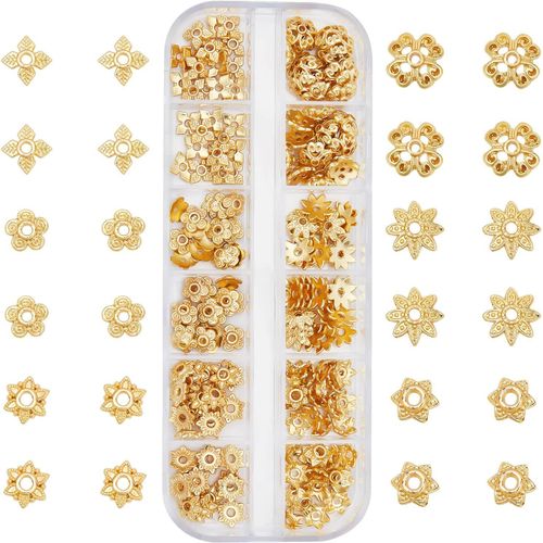Ytseazn-180pcs Chapeaux De Perle,6 Modèles Plaqué Or 18k Alliage Embouts De Fleur Casquette Fleur En Filigrane En Métal Pour Boucle D'oreille Bracelet Collier Bijoux Bricolage Artisanat,Doré
