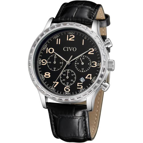 Ytseazn-Montre Bracelet Homme En Cuir Etanche 3atm Mouvement À Quartz Montre Pour Homme Analogique Chronographe