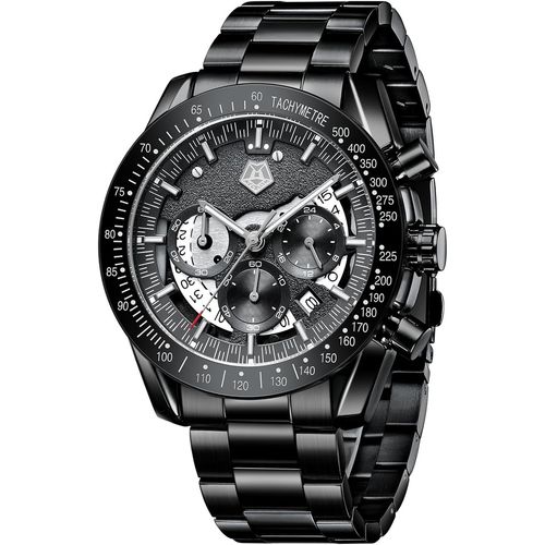 Ytseazn-Megalith Analogique Montre Homme Acier Inoxydable Chronographe Montre Elégant Calendrier Grand Etanche Montre Bracelet Homme Quartz Classique Cadeau