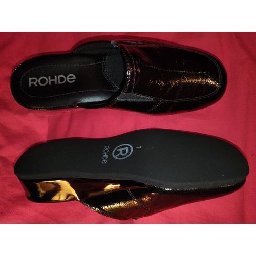 Pantoufles Femme Vernis Nappa Noir Rohde 6142 Neuves T40