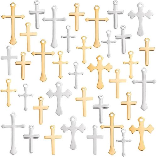 Ytseazn-100pcs Pendentif Croix Breloques Pendantes Croix 5 Style Mini Breloques En Forme De Croix En Laiton Pour La Fabrication De Colliers De Porte Clés Et De Bijoux Or Et Argent,12.5 24mm