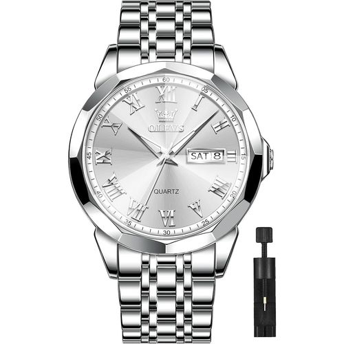 Ytseazn-Or/Argent Décontracté Acier Inoxydable Montre Étanche Hommes Blanc/Noir/Bleu/Gris/Gris Grand Cadran Montre À Quartz Cadeaux Pour Hommes Pas Cher