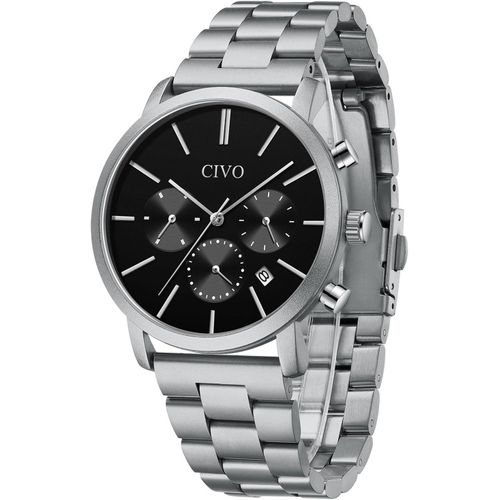 Ytseazn-Montre Homme Élégant Acier Analogique Chronographe Etanche Montres Cadeau Pour Hommes