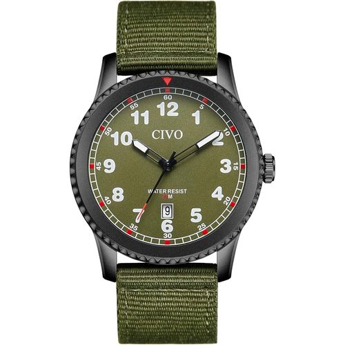 Ytseazn-Montre Homme Militaire Sport Etanche Date Analogique Quartz-Montre Bracelet Nylon Pour Travail Décontracté