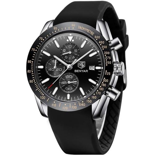 Ytseazn-Benyar Montre Analogique À Quartz Pour Homme Avec Bracelet En Caoutchouc Montre Homme Chronographe Montres Étanches Hommes
