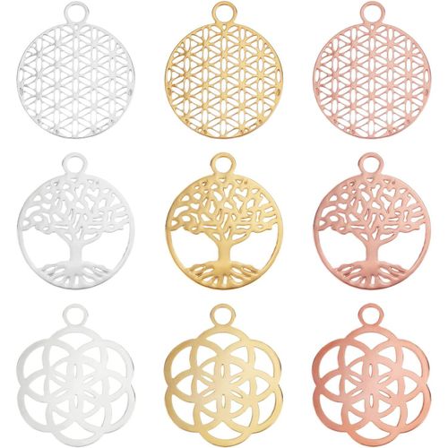 Ytseazn-36 Pièces Laiton Filigrane Fleur Pendentifs Arbre De Vie Charme Couleur Mélangée Connecteur Pour Collier À Faire Soi-Même Fabrication De Boucles D'oreilles