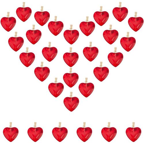 Ytseazn-30 Pcs Heart Charms,Pendentif En Pierre De Verre Rouge Crystal Heart Gemstone Charms Pendentifs Fabrication De Bijoux Charms De Saint-Valentin Pour Collier Bracelet Fabrication De Bijoux