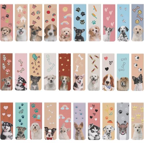 Ytseazn-30 Pièces Signets Pour Chiens Magnétiques,Mignonne Marqueurs De Page Magnetic Bookmarks Pour Accessoires De Lecture,Marque-Pages Pour Étudiants Enfants Adultes Lecture(30 Styles,2x6cm)