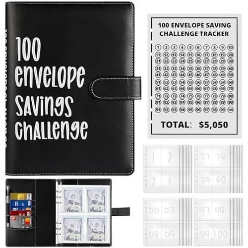 Ytseazn-Classeur De Défi 100 Enveloppes,Planificateur Budgétaire Avec Enveloppes Transparentes,Feuilles De Budget Et Étiquettes Autocollantes,Organiseur De Classeur Économique,Défi D'épargne Pour