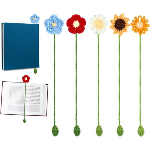 Ytseazn-5pcs Marque-Page Tournesol Pour Femme,5 Styles Marque-Pages Fleurs Au Crochet Personnalisé Attache Rideau Tricotée Faite À Main Pendentif Voiture Cadeau Pour Amateur Livres Enseignant