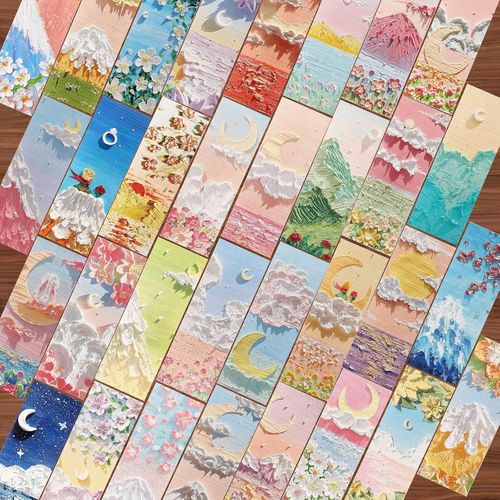 Ytseazn-32 Pièces Signets En Papier,Marque-Pages En Papier Peinture À L'huile Style Vintage,Kit De Marque-Pages Colorés,Clips De Page À Motif Paysage Pour Étudiants Enfants Fournitures De Lecture