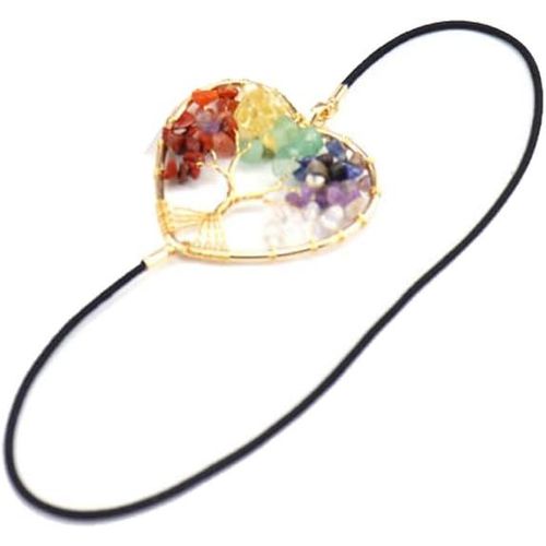Ytseazn-Arbre De Vie Chakra Signet Métallique Pendentif 7chakra Vintage Perles Cristal¿En Forme De C?Ur¿