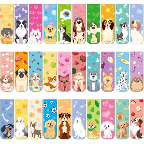 Ytseazn-30 Pièces Signets Marque-Pages Magnétiques Adorables Chien,Dog Magnet Bookmarks,Marqueurs De Pages Aimantés,Clips De Livre Créatifs Pour Les Fournitures De Lecture(30 Styles,2x6 Cm)