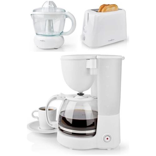 Cafetière Machine À Café Electrique Blanche 1.25l 750w + Presse-Agrumes 30w 0.7l Blanc + Grille-Pain Blanc