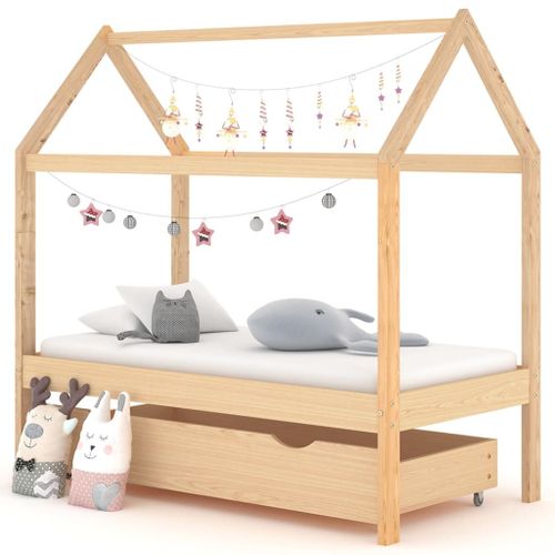 Cadre De Lit D'enfant Avec Tiroir Bois De Pin Massif 70x140 Cm
