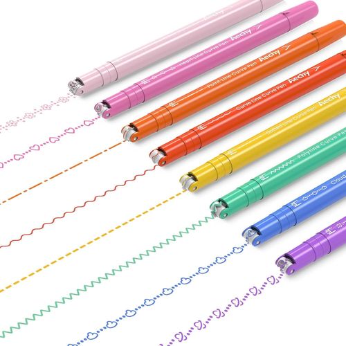 Ytseazn-Stylos À Courbes Colorées Pour La Prise De Notes,Marqueurs À Double Pointe Avec 8 Formes De Courbes Différentes & 8 Couleurs Fines,Ensemble De Surligneurs À Courbes Pour Enfants(Arc-En-Ciel)