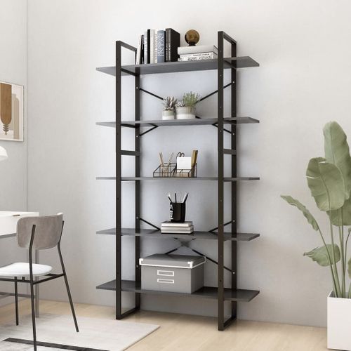 Bibliothèque À 5 Niveaux Gris 100x30x175 Cm Bois D'ingénierie