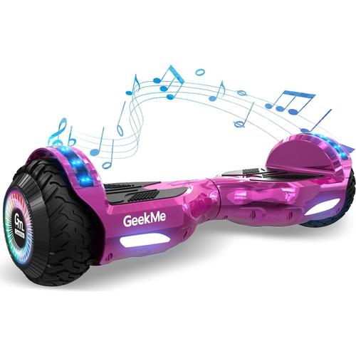 Geekme Hoverboards 6.5 Pouces, Double Moteur Led Bluetooth Haut-Parleur Cadeaux Pour Enfants Rose