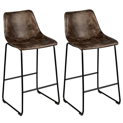 Costway Lot De 2 Tabourets De Bar, Pieds Et Repose-Pieds En Métal, Rembourrées, Pour Maison, Café, 49 X 55 X 102 Cm, Marron Rustique