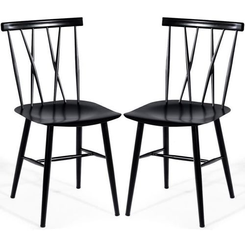 Costway Lot De 2 Chaises De Salle À Manger En Métal, Avec Haut Dossier Et Siège Incurvé, Moderne, Pour Cuisine, Salon, Noir