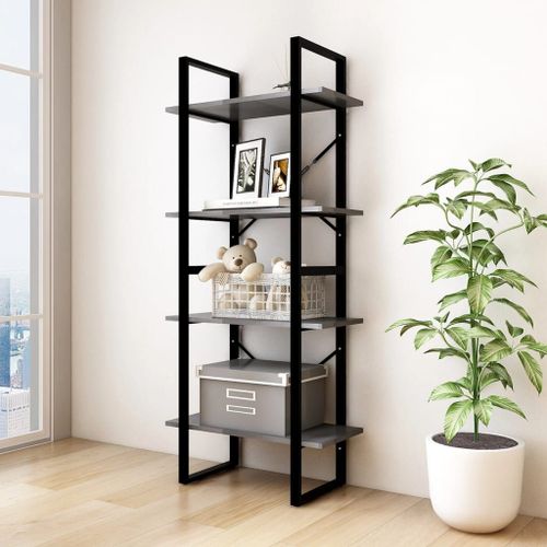 Bibliothèque À 4 Niveaux Gris 60x30x140 Cm Bois De Pin Massif