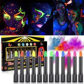 6 tubes de peinture fluorescente pour le visage et le corps, accessoire de  maquillage, couleur fluo, lavable, lumière UV, D5QA