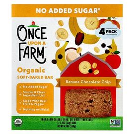 Once Upon A Farm, Barre De Céréales Tendres Biologiques Cuites Au Four, Pépites De Chocolat Et Banane, 4 Barres, 34 G Pièce