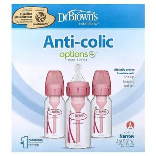 Dr. Brown's, Natural Flow®, Options+¿, Biberon Anti-Colique Pour Bébé, 0 Mois +, 3 Paquets De 120 Ml Chacun