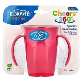 Dr. Brown's, Milestones¿, Cheers360¿, Gobelet De Transition Sans Bec, 6 Mois+, Rose, 200 Ml