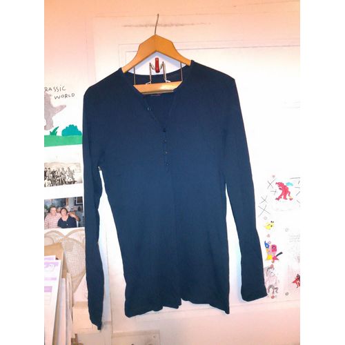Tee-Shirt Noir Haut Boutonné 40 L Zara Basic.