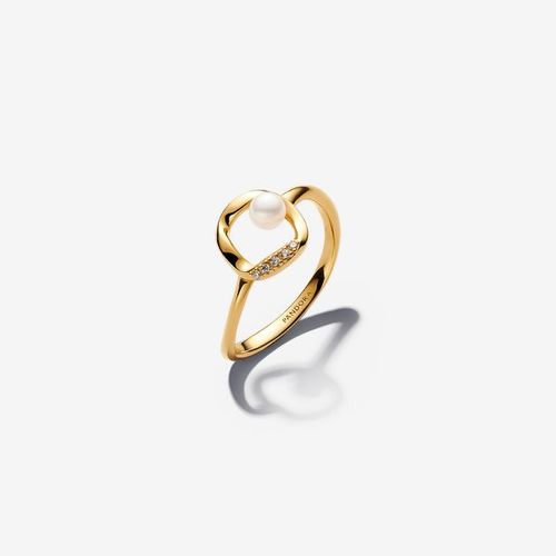 Bague Cercle Pavé De Forme Organique & Perle De Culture D'eau Douce Traitée