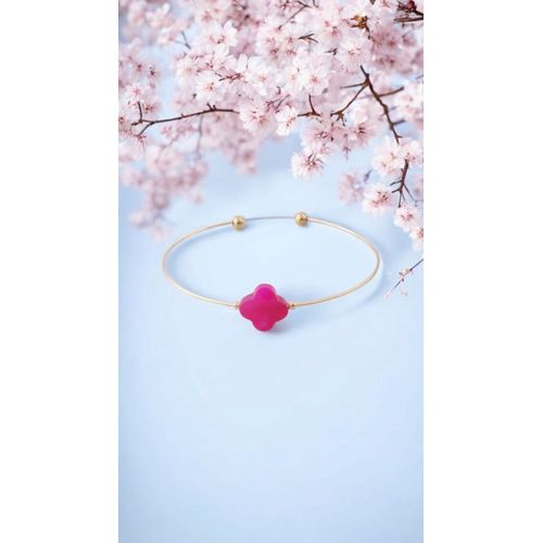 Bracelet Jonc Minimaliste Et Pierre Fuchsia En Forme De Trèfle