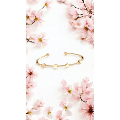 Bracelet Jonc Ajustable Minimaliste Fleurs En Acier Inoxydable Doré