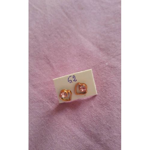 Boucle D'oreilles Coeur Rubis Rose Dorée