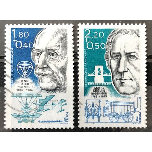 Personnages Célèbres 1986 - Henri Fabre 1,80+0,40 (Très Joli N° 2398) + Marc Seguin 2,20+0,50 (Très Joli N° 2399) Obl - France Année 1986 - Brn83 - N18117