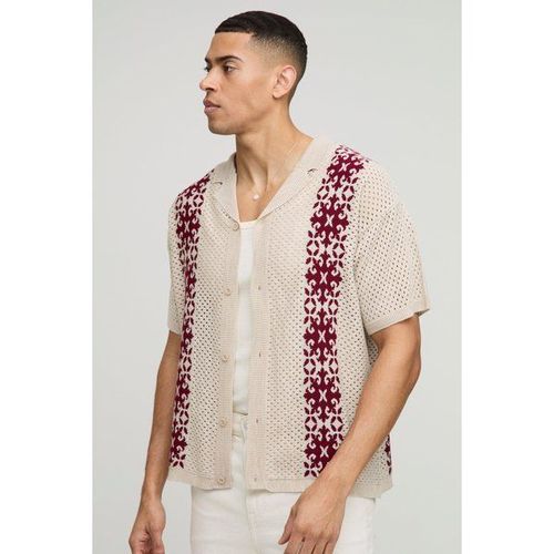 Chemise Oversize Effet Crochet À Rayures Homme - Ecru - Xl, Ecru