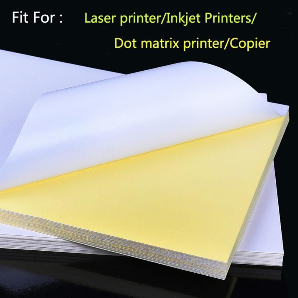Lot de 50 feuilles de papier autocollant A4 - 1 étiquette par feuille -  Blanc brillant - Pour impression laser/jet d'encre - 210 mm x 297 mm
