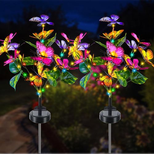 Shiba-Lumière Solaire Jardin, 2 Pièces Fleur Papillon Lampe Solaire Extérieure 2 Modes Étanche Paysage Lampe Eclairage Pour Chemin[2