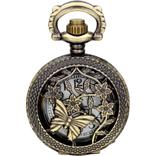 Shiba-Montre De Poche À Gousset Pendantif Mode Rétro Creux Papillon Fleurs Ronde Bronze Pendentif Collier Chaîne[1177]