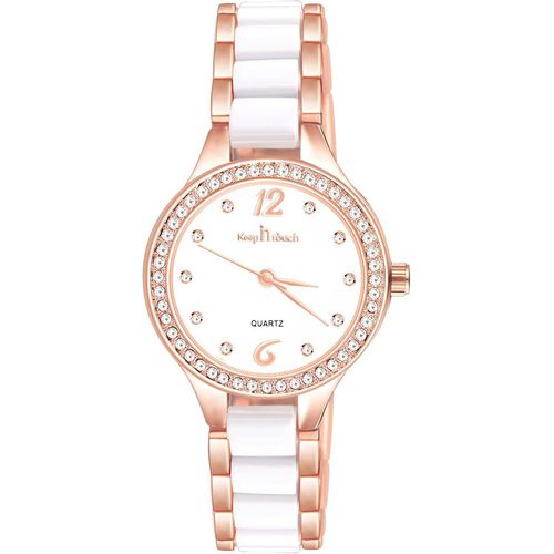 Shiba-Montre À Quartz Pour Femme Céramique Blanche Ronde Montre Analogique Avec Cadran Décontracté,Bracelet En Alliage D'acier Ino[1