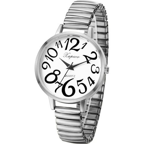 Shiba-Montre Pour Femme Avec Bracelet Élastique - Grand Cadran - Grand Nombre - Montre À Quartz Analogique - Étanche - Style Décon[1