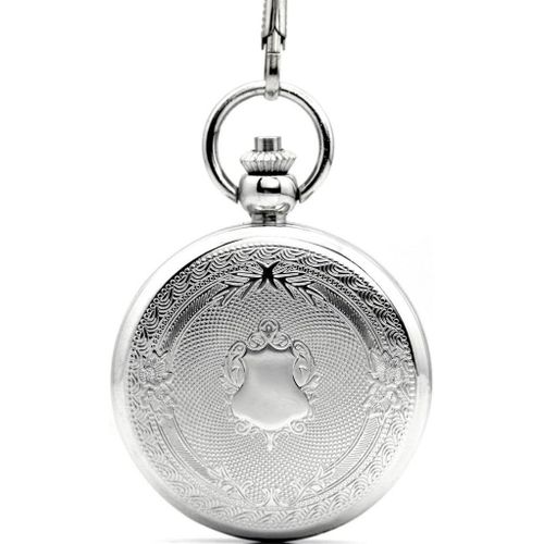 Shiba-Bouclier Chiffres Romains Squelette Creux Acier Main-Vent Montre De Poche Mécanique Argent[1818]