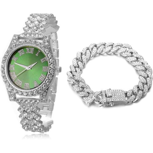 Shiba-Diamants Montre En Or,Femme Or Véritable 18k/Plaqué Platine Or Blanc 36mm Largeur Vert/Bleu/Rouge Cadran Quartz 20cm Avec Ch[3