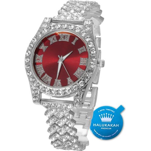 Shiba-Diamants Montre En Or,Femme Or Véritable 18k/Plaqué Platine Or Blanc 36mm Largeur Vert/Bleu/Rouge Cadran Quartz 20cm Avec Ch[3