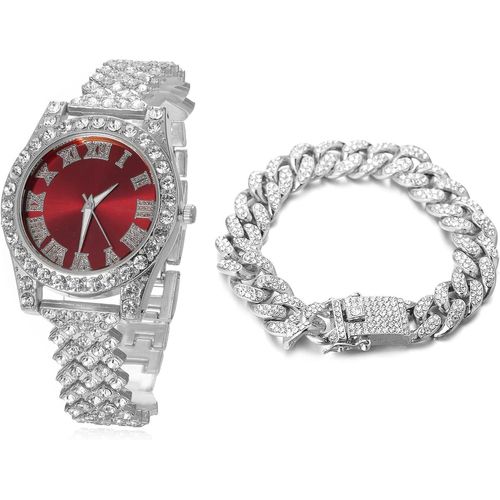 Shiba-Diamants Montre En Or,Femme Or Véritable 18k/Plaqué Platine Or Blanc 36mm Largeur Vert/Bleu/Rouge Cadran Quartz 20cm Avec Ch[3
