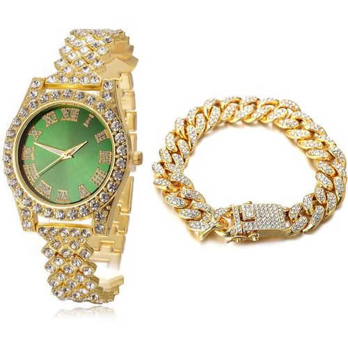 Shiba-Diamants Montre En Or,Femme Or Véritable 18k/Plaqué Platine Or Blanc 36mm Largeur Vert/Bleu/Rouge Cadran Quartz 20cm Avec Ch[3