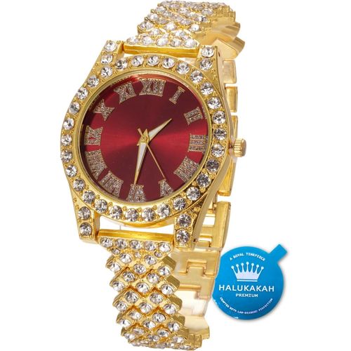 Shiba-Diamants Montre En Or,Femme Or Véritable 18k/Plaqué Platine Or Blanc 36mm Largeur Vert/Bleu/Rouge Cadran Quartz 20cm Avec Ch[3