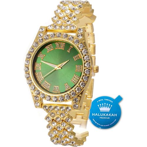 Shiba-Diamants Montre En Or,Femme Or Véritable 18k/Plaqué Platine Or Blanc 36mm Largeur Vert/Bleu/Rouge Cadran Quartz 20cm Avec Ch[3